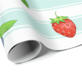 Bessen Aardbeien Blueberry Blauwgroen Classic Stri Cadeaupapier (Rol Hoek)