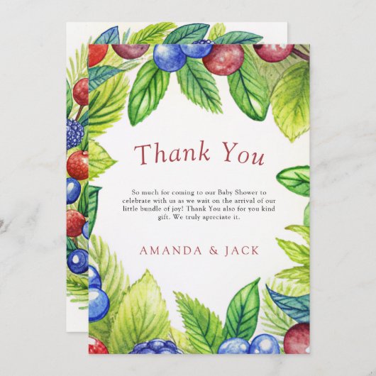 Bessen Aardbeienbessenzoet Baby shower Bedankkaart (Voorkant / Achterkant)
