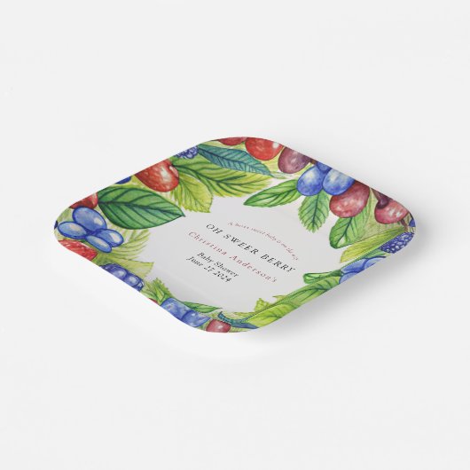 Bessen Aardbeienbessenzoet Baby shower Papieren Bordje (Gebogen)