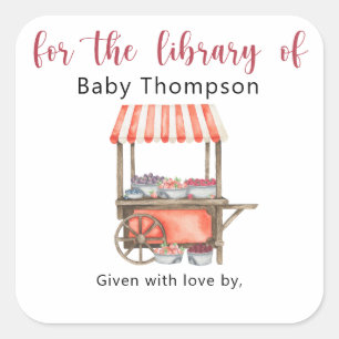 Bessen - Baby Shower boekplaat, boeken voor baby Vierkante Sticker
