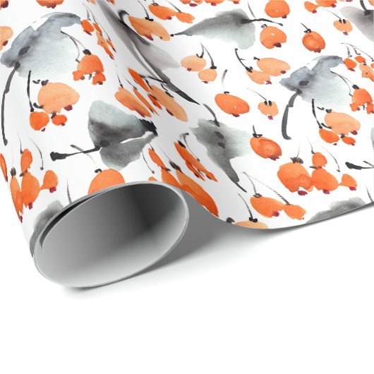 Bessen, bladeren waterverf, inktillustratie, naad cadeaupapier (Rol Hoek)