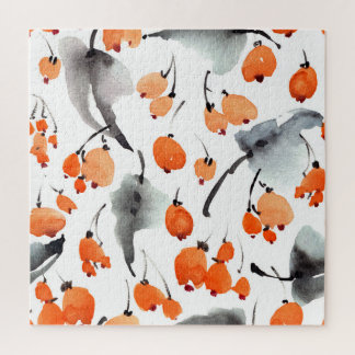 Bessen, bladeren waterverf, inktillustratie, naad legpuzzel