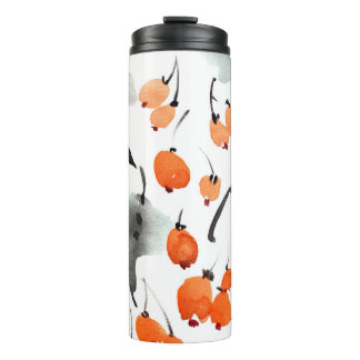 Bessen, bladeren waterverf, inktillustratie, naad thermosbeker