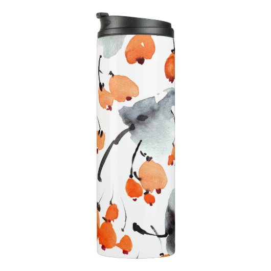 Bessen, bladeren waterverf, inktillustratie, naad thermosbeker (Geroteerd rechts)