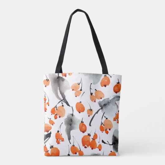 Bessen, bladeren waterverf, inktillustratie, naad tote bag (Achterkant)