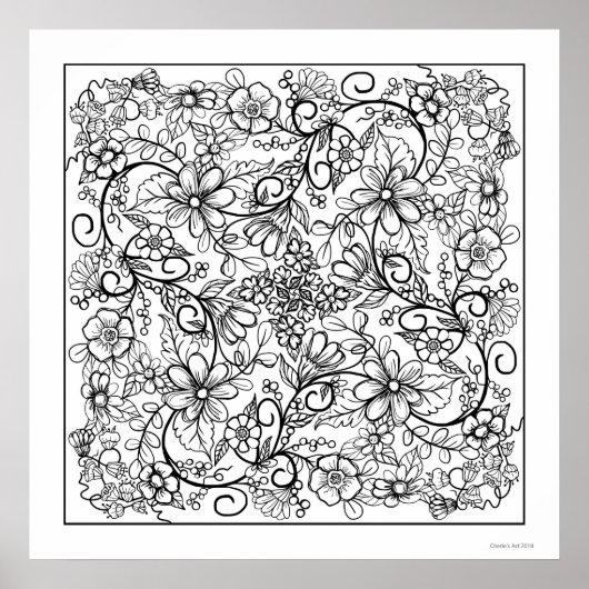 Bessen Bloemen en Wijnstokken Mooie Kleurplaat Poster (Voorkant)