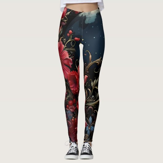 Bessen, bloemen, Midnight Sky Leggings (Voorkant)