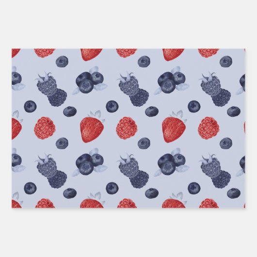 Bessen bosbessen aardbei theepot patroon blauw inpakpapier vel (Voorkant 2)