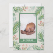 Bessen Dennen Vakantie Foto Geboorte Aankondiginge Feestdagenkaart (Voorkant)