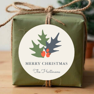 Bessen en Bladeren Persoonlijke Kerststickers Ronde Sticker