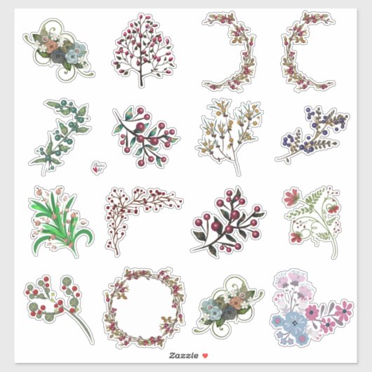Bessen en Bloemen Collage Craft Sheet Mooi Sticker (Vel)