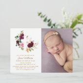 bessen en blozen bloemen doop foto uitnodiging (Staand voorkant)