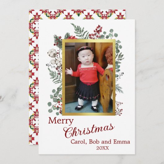 Bessen en botanische foto platte kerstkaart (Voorkant / Achterkant)