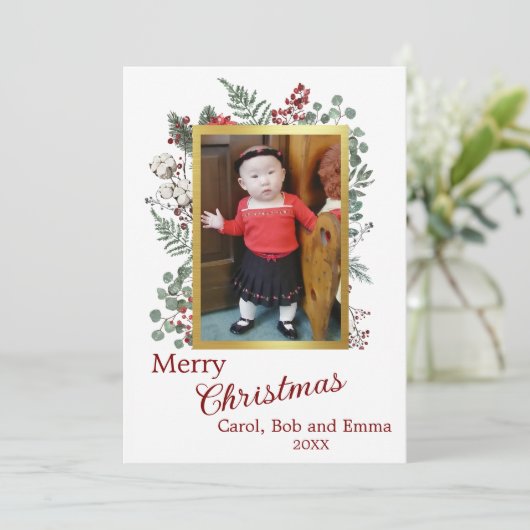 Bessen en botanische foto platte kerstkaart (Staand voorkant)