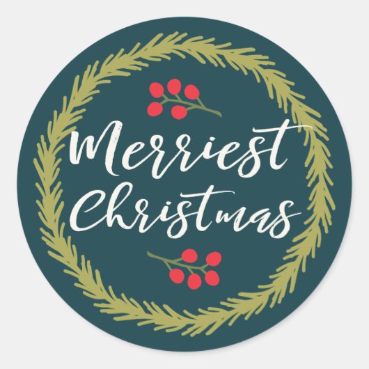 Bessen en dennenappel Merriest Christmas Ronde Sticker (Voorkant)