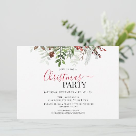 Bessen en groen Bloemen Kerstfeest Kaart (Staand voorkant)