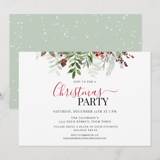Bessen en groen Bloemen Kerstfeest Kaart (Voorkant / Achterkant)