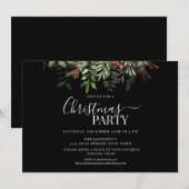 Bessen en groen Bloemen Kerstfeest Zwart Kaart (Voorkant / Achterkant)