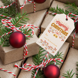 Bessen en kerstballen cadeaulabel