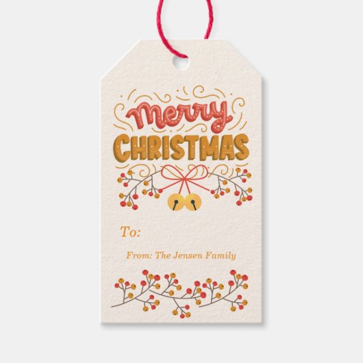 Bessen en kerstballen cadeaulabel (Voorkant)