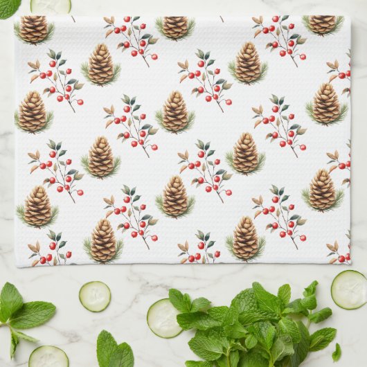 Bessen en pinecones theedoek (Gevouwen)