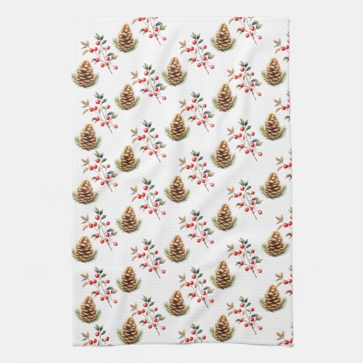 Bessen en pinecones theedoek (Verticaal)