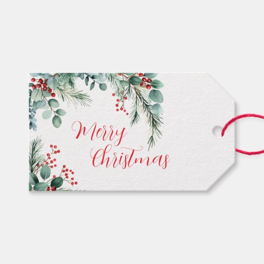 Bessen & Eucalyptus Kerstmis Cadeaulabel (Voorkant (Horizontaal))