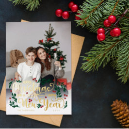 Bessen Foto Vrolijk Kerstfeest Gelukkig Nieuwjaar Folie Feestdagenkaart