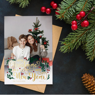 Bessen Foto Vrolijk Kerstfeest Gelukkig Nieuwjaar Folie Feestdagenkaart