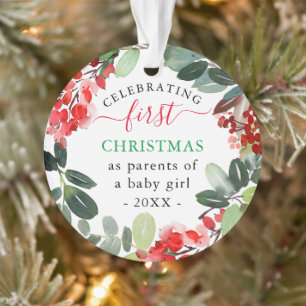 Bessen groen krans eerste Kerstmis als ouders Ornament