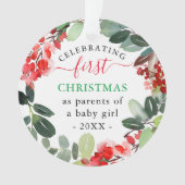 Bessen groen krans eerste Kerstmis als ouders Ornament (voorkant)