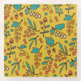 Bessen op takken, naadloze natuur. glazen onderzetter