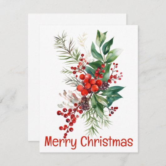 Bessen varen en bladeren kerst Kaart (Voorkant / Achterkant)