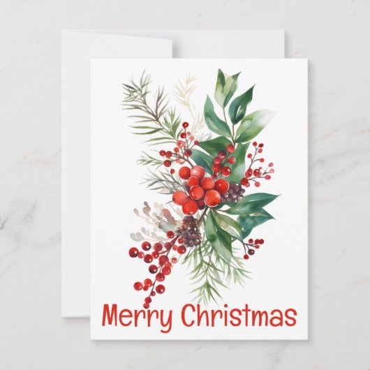 Bessen Varens En Bladeren Kerstkaart (Voorkant)