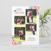 Bessen vogel Kerst vakantie koraal foto kaart (Staand voorkant)