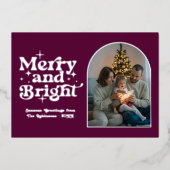 Bessengekleurde en zilveren moderne retro kerstfot folie feestdagenkaart (Voorkant)