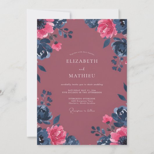 Bessengekleurde Magentakleurige Dahlia Bruiloft Kaart (Voorkant)