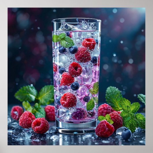 🍹 Bessengekleurde Munt Bruisende Drank Muurkunst Poster (Voorkant)
