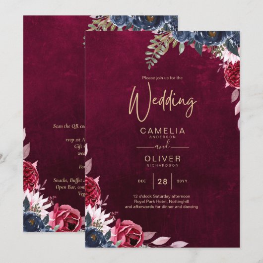 Bessengeur Bloemige Bruiloft Kaart (Voorkant / Achterkant)