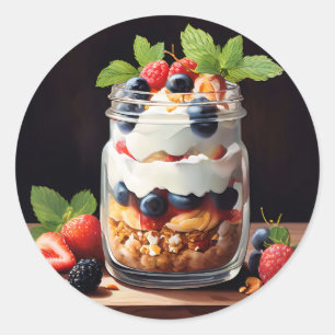 Bessenparfait in glazen potje ronde sticker