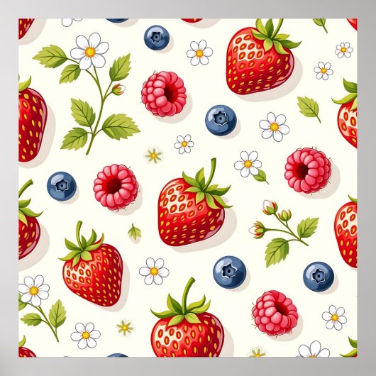 Bessenschermpatroon Verse Zomerfruit Poster (Voorkant)