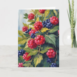 Bessenstruik Frambozen Braambessen Aquarel Fruit Kaart