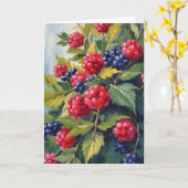 Bessenstruik Frambozen Braambessen Aquarel Fruit Kaart (Gele Bloem)