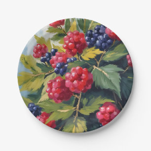 Bessenstruik Frambozen Braambessen Aquarel Fruit Papieren Bordje