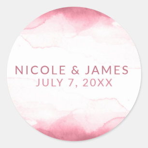 Bessenviolet Roze Aquarel Modern Chique Trouwen Ronde Sticker