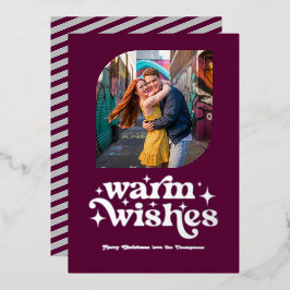 Bessenviolet & Zilver Modern Retro Kerst Foto Folie Feestdagenkaart