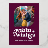 Bessenviolet & Zilver Moderne Retro Kerst Foto Folie Feestdagenkaart (Voorkant)