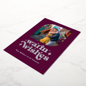 Bessenviolet & Zilver Moderne Retro Kerst Foto Folie Feestdagenkaart (Gedraaid)