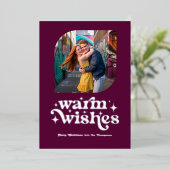 Bessenviolet & Zilver Moderne Retro Kerst Foto Folie Feestdagenkaart (Staand Voorkant)