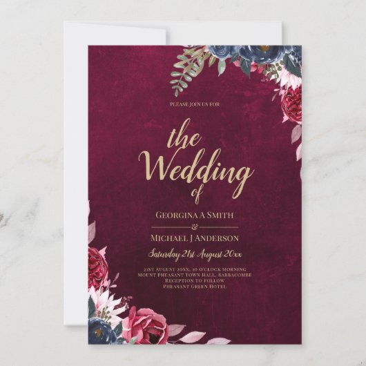 Bessenvleugel Bloemige Bruiloft Kaart (Voorkant)